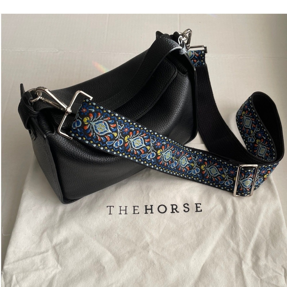 The Horse Clementine Bag Black Pebbled Leather with Boho Strap and Dustbag